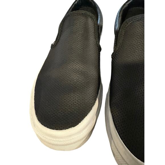 VANS CLASSIC SLIP-ON - Black Perforated Leather Women 8 Men 6.5 - Picture 12 of 16